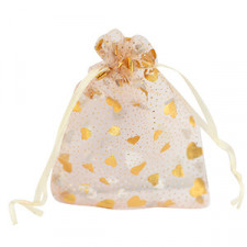 Organza Jewellery Bag 9x12cm heart - Peach-gold